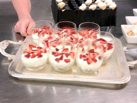 Parfait dessert: spongecake, honey crÃ¨me Chantilly and local strawberries